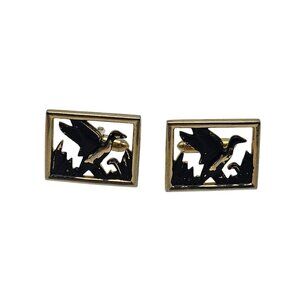 Vintage Gold Tone Duck Cufflinks Black Enamel Mens Accessories